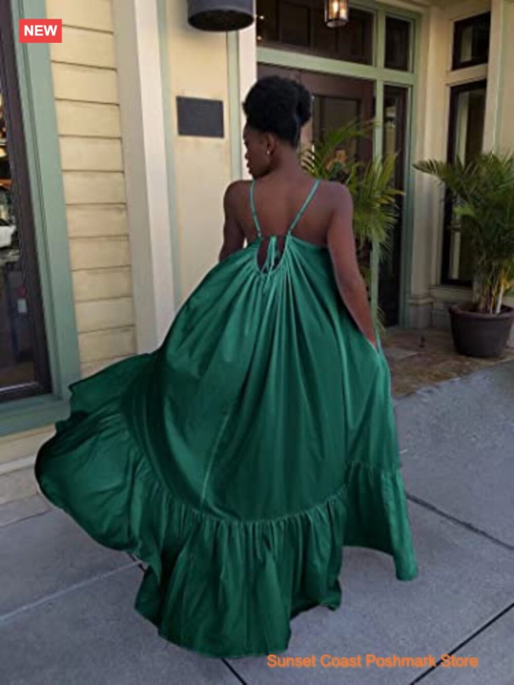 Sexy Spaghetti Strap Sleeveless Ruched Ruffle Hem Bandage Oversized Beach Loose - Picture 4 of 7